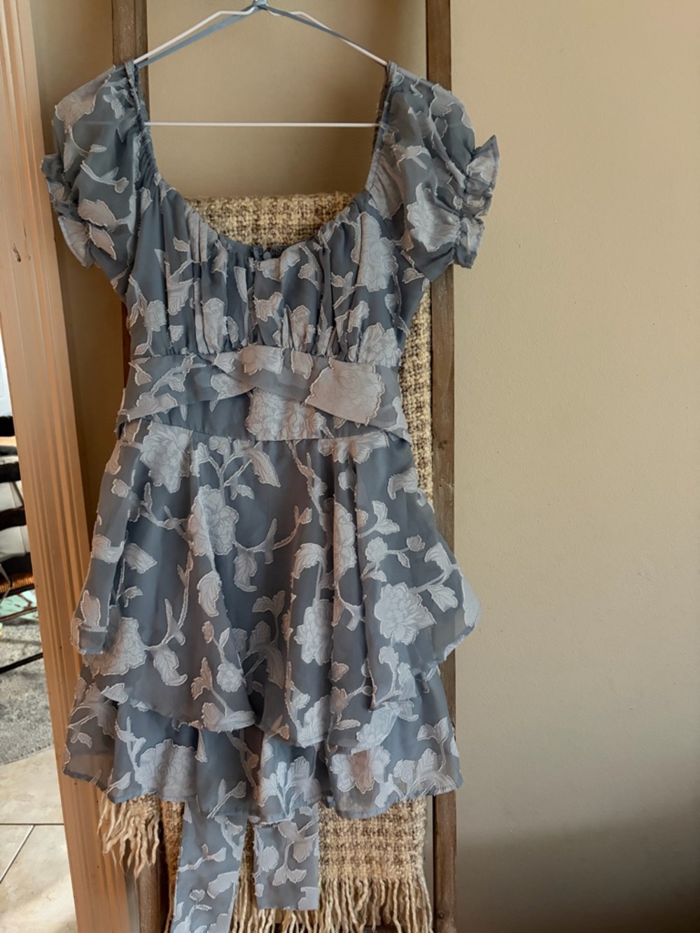 Blue grey floral romper  - perfect for end of school year events